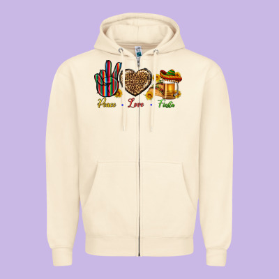 Peace Love Fiesta Zipper Hoodie Designed By Bundleandbundleshop