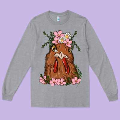 Chicken Long Sleeve Tee Designed By Maliassmallbusiness