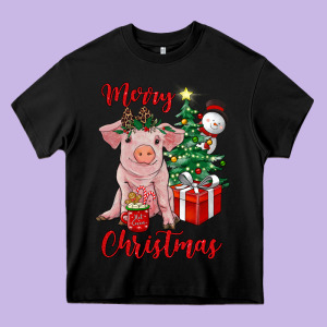 Merry Christmas Pig Heavy Core Tee Designed By Ranaportraitstore