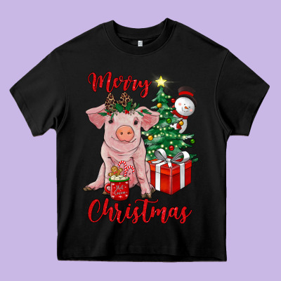 Merry Christmas Pig Heavy Core Tee Designed By Ranaportraitstore