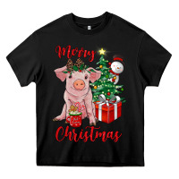 Black merry christmas pig Heavy Core Tee - RanaPortraitStore