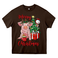 Chocolate Brown merry christmas pig Heavy Core Tee - RanaPortraitStore