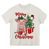 Cream merry christmas pig Heavy Core Tee - RanaPortraitStore