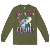 Army Green go with flow turtle Long Sleeve Tee - MaliasSmallBusiness
