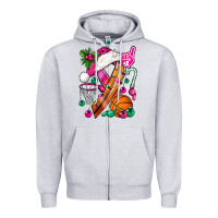 Heather Grey Pink Christmas Breast Cancer Ribbon Basketball Zipper Hoodie - BundleAndBundleShop