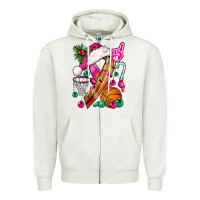 Oatmeal Heather Pink Christmas Breast Cancer Ribbon Basketball Zipper Hoodie - BundleAndBundleShop