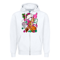 White Pink Christmas Breast Cancer Ribbon Basketball Zipper Hoodie - BundleAndBundleShop