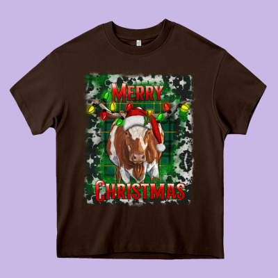 Merry Christmas Longhorn Cow Heavy Core Tee Designed By Ranaportraitstore