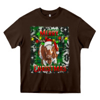 Chocolate Brown merry christmas longhorn cow Heavy Core Tee - RanaPortraitStore