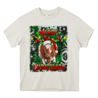 Cream merry christmas longhorn cow Heavy Core Tee - RanaPortraitStore