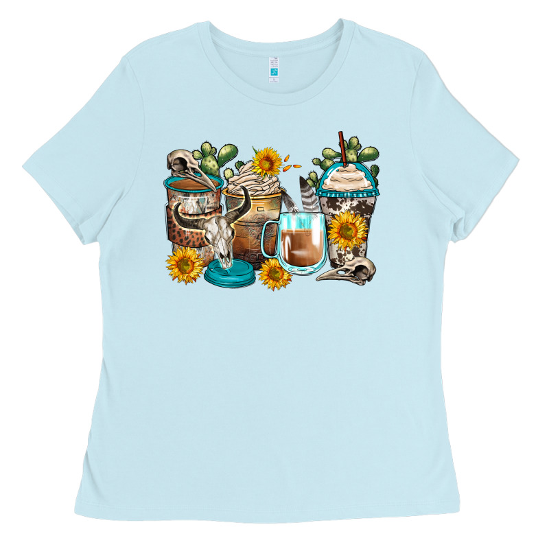 Bull Skull Coffee Cups Ladies Tee by Zillion Design Studio | Teevron