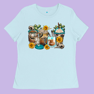 Bull Skull Coffee Cups Ladies Tee Designed By Zillion Design Studio