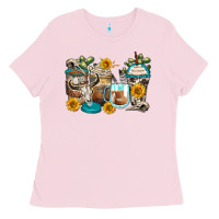 Bubblegum Pink bull skull coffee cups Ladies Tee - Zillion Design Studio