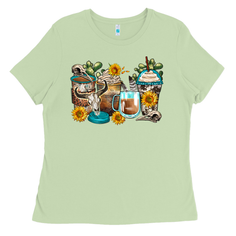 Bull Skull Coffee Cups Ladies Tee by Zillion Design Studio | Teevron