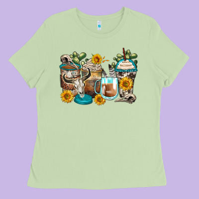 Bull Skull Coffee Cups Ladies Tee Designed By Zillion Design Studio