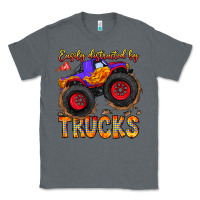 Charcoal Heather Easily Distracted By Trucks Classic Tee - CowhideDigitalArt