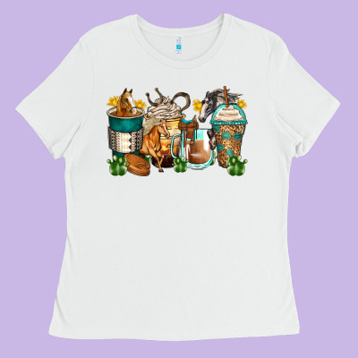 Horses Coffee Cups Ladies Tee Designed By Zillion Design Studio
