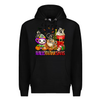 Black happy hallothanksmas skeleton coffee cups Premium Hoodie - texasbilliewilder
