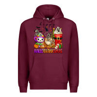 Burgundy happy hallothanksmas skeleton coffee cups Premium Hoodie - texasbilliewilder