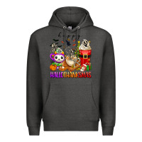 Charcoal Heather happy hallothanksmas skeleton coffee cups Premium Hoodie - texasbilliewilder
