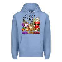 Colony Blue happy hallothanksmas skeleton coffee cups Premium Hoodie - texasbilliewilder