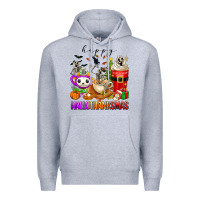 Heather Grey happy hallothanksmas skeleton coffee cups Premium Hoodie - texasbilliewilder