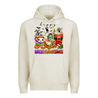 Oatmeal Heather happy hallothanksmas skeleton coffee cups Premium Hoodie - texasbilliewilder