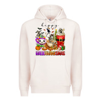 Pale Pink happy hallothanksmas skeleton coffee cups Premium Hoodie - texasbilliewilder