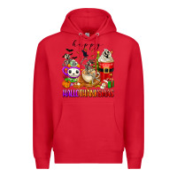 Red happy hallothanksmas skeleton coffee cups Premium Hoodie - texasbilliewilder