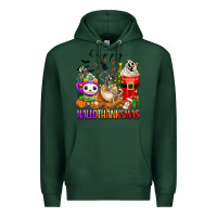 Sports Green happy hallothanksmas skeleton coffee cups Premium Hoodie - texasbilliewilder