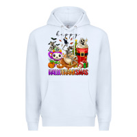 White happy hallothanksmas skeleton coffee cups Premium Hoodie - texasbilliewilder