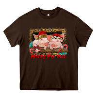 Chocolate Brown merry pig mas Heavy Core Tee - RanaPortraitStore