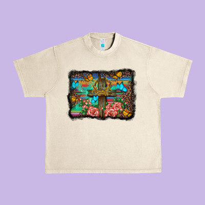 Wooden Cross Background Urban Heavy Tee Designed By Barkaloodesign