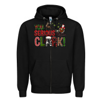 Black You Serious Clark With Santa Sleigh Zipper Hoodie - BundleAndBundleShop