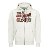 Oatmeal Heather You Serious Clark With Santa Sleigh Zipper Hoodie - BundleAndBundleShop