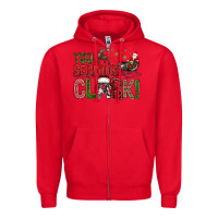 Red You Serious Clark With Santa Sleigh Zipper Hoodie - BundleAndBundleShop