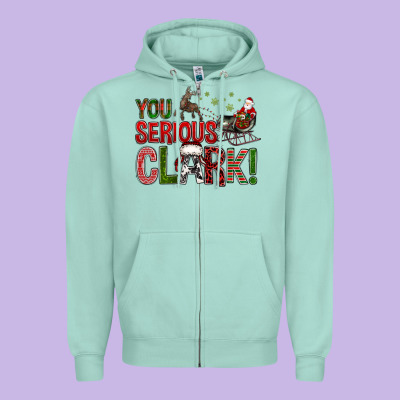 You Serious Clark With Santa Sleigh Zipper Hoodie Designed By Bundleandbundleshop