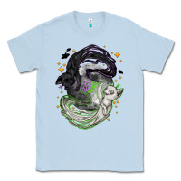 Dusty Blue Magical cats ghost with moon Halloween Classic Tee - NancyCooperArtShop