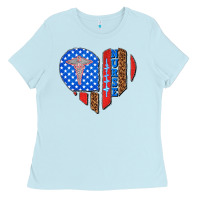 Baby Blue 4th of july nurse heart flag Ladies Tee - texasbilliewilder
