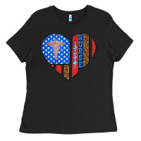 Black 4th of july nurse heart flag Ladies Tee - texasbilliewilder