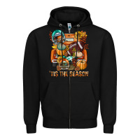 Black Tis The Season Fall Football Truck Zipper Hoodie - BundleAndBundleShop