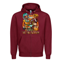 Burgundy Tis The Season Fall Football Truck Zipper Hoodie - BundleAndBundleShop
