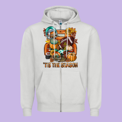 Tis The Season Fall Football Truck Zipper Hoodie Designed By Bundleandbundleshop