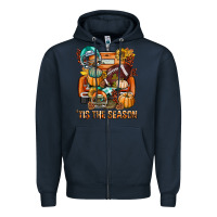 Navy Tis The Season Fall Football Truck Zipper Hoodie - BundleAndBundleShop