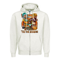 Oatmeal Heather Tis The Season Fall Football Truck Zipper Hoodie - BundleAndBundleShop