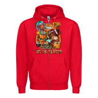 Red Tis The Season Fall Football Truck Zipper Hoodie - BundleAndBundleShop