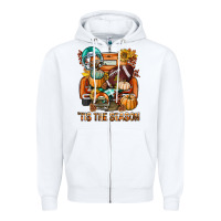 White Tis The Season Fall Football Truck Zipper Hoodie - BundleAndBundleShop