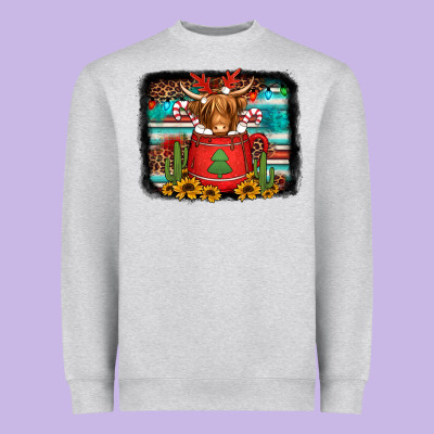 Hot Coco Christmas Highland Cow With Background Heavyweight Sweatshirt Designed By Jasminsmagicworld