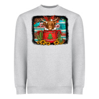 Heather Grey hot coco christmas highland cow with background Heavyweight Sweatshirt - Jasminsmagicworld