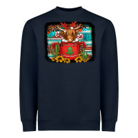 Navy hot coco christmas highland cow with background Heavyweight Sweatshirt - Jasminsmagicworld